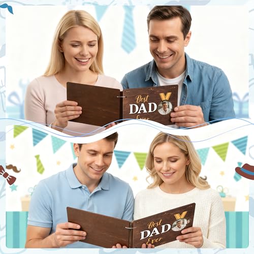 CY2SIDE Best Dad Ever Album Scrapbook - Father’s Day Wooden Scrapbook Craft Kit, DIY Photo Memories Book with 30 Pages Birthday Gift for Father’s Day, DIY Handmade Scrapbook Gift for Dad Grandpa - style: Best Dad Ever