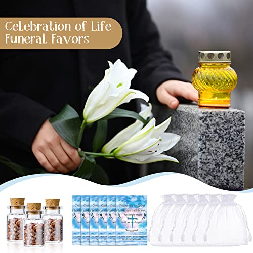 Fumete 150 Pcs Funeral Favors Include 50 Celebration of Life Prayer Cards 50 Memorial Seeds Glass Bottles with Cork Stopper (No Seeds) 50 Organza Bags for Loss of Loved One