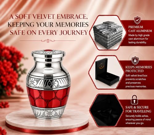 Small Urns for Human Ashes - Elegant Keepsake Cremation Urns – Red - size: Red Fire Design Small