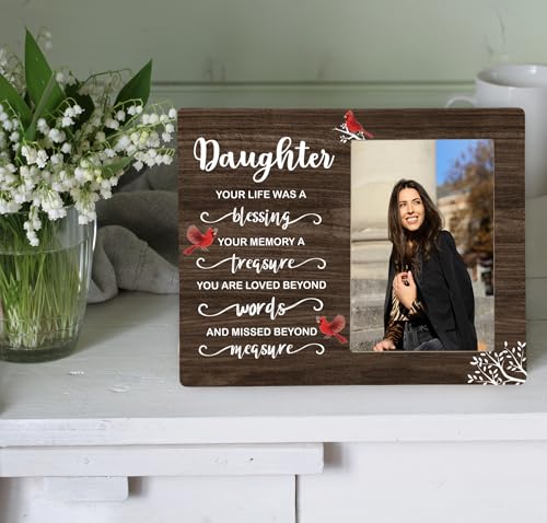 Daughter Memorial Wooden Picture Frame, In Loving Memory Remembrance Photo Frame Gifts for Daughter, Bereavement Sympathy Wooden Frame for Loss of Daughter, 4x6 inch Photo - style: Daughter Memorial