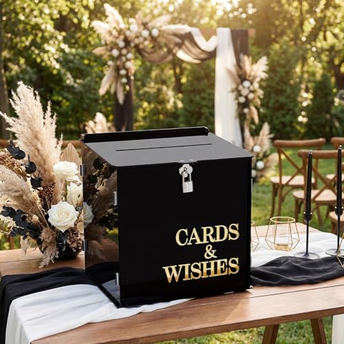 AerWo Black Wedding Card Box with Lock, Acrylic Gift Card Box for Wedding - color: Black