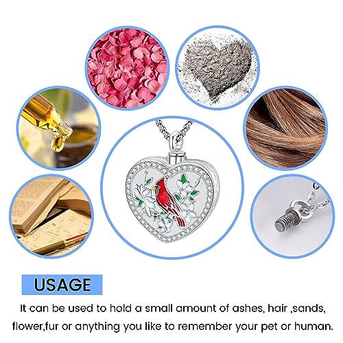 Eusense Cremation Jewelry for Ashes Urn Necklace to Put Ashes In 925 Sterling Silver Memorial Pendant Heart Urn Necklaces for Ashes Necklace for Women Men - style: G-Red Cardinal Urn Necklace
