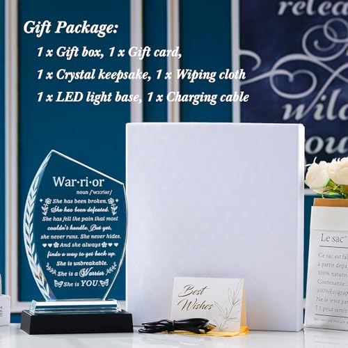Inspirational Cancer Survivor Gifts for Women - Warrior She is You | Engraved Crystal Plaque Decor with Light Base, Cancer Fighter Patients Sympathy Gift for Woman Mom Friend Birthday Christmas - style: Cancer Survivor +Light Base