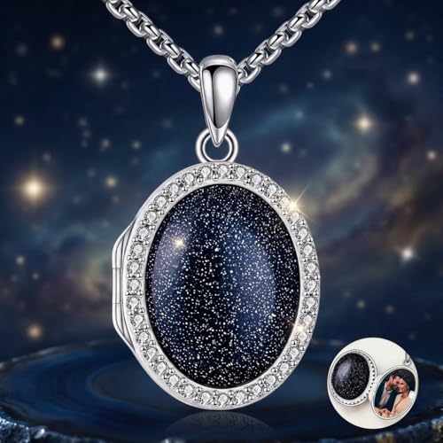 ONEFINITY Locket Necklace Photo Necklace Memorial Jewelry Gifts for Women Mom Wife - color: Blue Sandstone