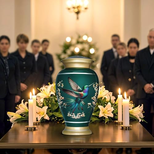 Remoria Cremation Urns for Human Ashes, Large Adult Green Hummingbird Urn | Funeral Urn for Female & Male, 185 Cu In, Gift Box and Velvet Bag Included - color: Green
