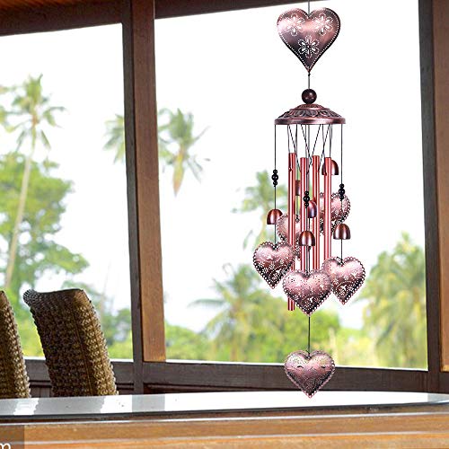 Loving Heart Wind Chimes Outdoor Indoor Decor - with 4 Aluminum Tubes 6 Bells 7 Hearts Mobile Romantic Wind Catcher Heart Shaped Windchimes for Home, Mom Gifts, Balcony, Festival, Garden Decoration