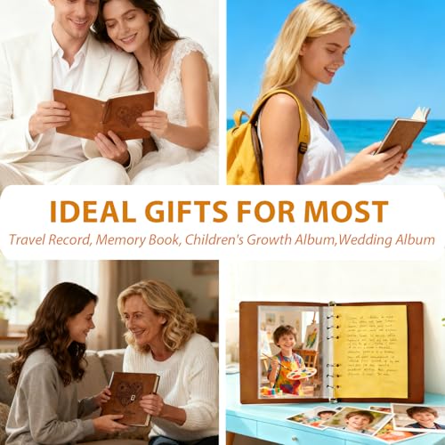 Photo Album 4x6, Leather Scrapbook Album with 50 Photos and 20 Writing Paper, DIY 6 Ring Binder Photo Album for Wedding Kids Birthday Family Travel (Brown) - color: Brown