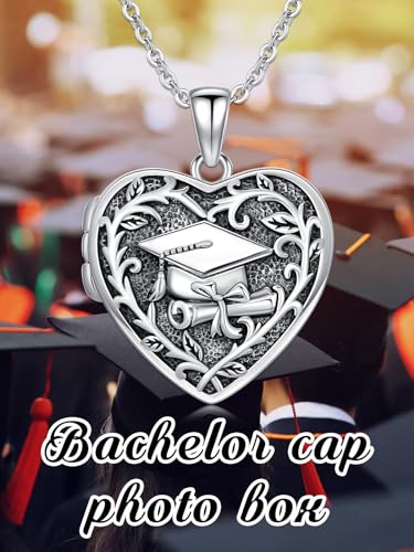 Dorunmo Locket Necklace 925 Sterling Silver Pictures Photo Keep Someone Near to You Custom Lockets Mother's Day Jewelry Personalized Photo Locket Gifts - color: G-Graduation Cap, style: Locket Only