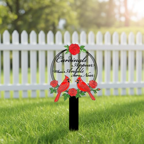 Cardinals Memorial Grave Stake with Cardinals Appear When Angels are Near - Metal Sympathy Grave Marker, Rust-Resistant Outdoor Cemetery Decoration(Cardinal) - style: Red Cardinal