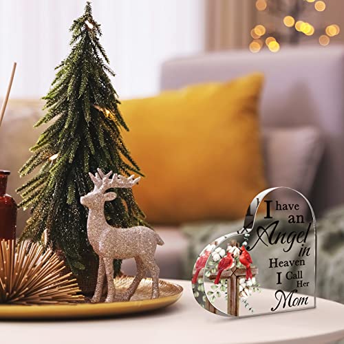 Karenhi 4 Inch Red Cardinal Memorial Gift Loss of Mom | Sympathy Bereavement for Memory of Mother, Angel in Heaven Acrylic Table Decor with Wooden Cross Design, Home Display - size: 4 Inch, style: Cross
