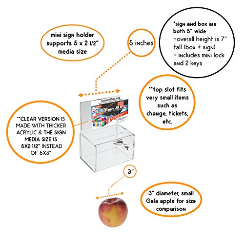 Source One Small 5-Inch Wide Deluxe Oblong Donation Box with Ad Frame & Free Lock (Clear) - color: Clear