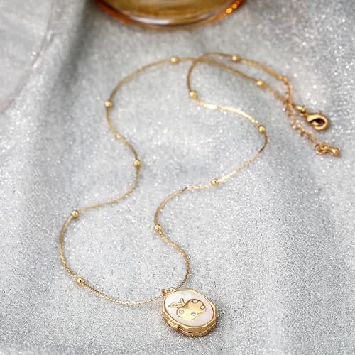 Gold Locket Necklace for Women Vintage, Heart Star Moon Butterfly Angel Holds Picture Photo Oval Locket Pendant Memorial Necklace Personalized Celestial Jewelry Birthday Gifts - style: Oval Apple