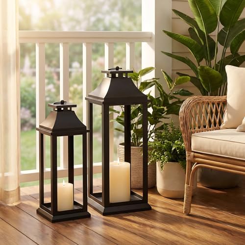 Modern Farmhouse Black Lantern Candle Holder, 22” Decorative Lantern - size: Large