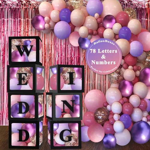 Ledido Transparent Balloon Boxes with 78 Letters Numbers for Custom Name - color: Black, size: 7PCS Boxes