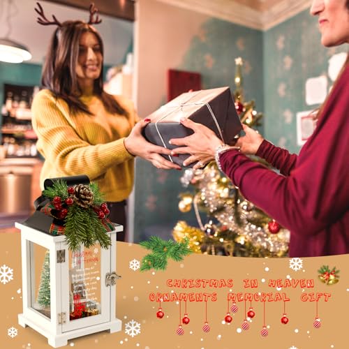 Christmas in Heaven Memorial Lantern with Wreath Small Photo Frame Christmas Ornaments Set Memorial Gift for Loss of Loved One Father Mother in Loving Memory Gifts