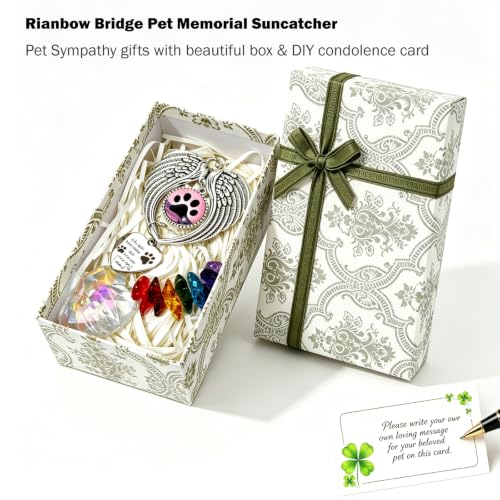 Pet Memorial Suncatcher - Dog Memorial Gifts for Loss of Dog, Pet Loss Sympathy, Thoughtful Dogs and Cats Bereavement Remembrance Gifts, Natural Cat's Eye Paw Crystal Suncatcher