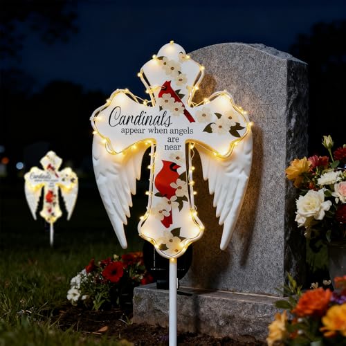 Solar Cross Garden Stake Light, Metal Angel Wings Stake Light