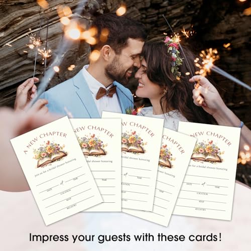 WwongxianB A New Chapter Bridal Shower Invitations Cards, Set of 25 Floral Book Fill in Style Invites Cards with Envelopes, Wedding New Couples Engagement Bachelorette Party Supplies-T04 - color: Floral Book