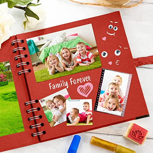 Bstorify Square Scrapbook Photo Albums 7 x 7 Inch Red Thick Paper, Hardcover, Metal Corners, Ribbon Closure - Ideal for Your Scrapbooking Albums, Art & Craft Projects | Hardcover with Thick 200 GSM Kraft Paper, Ideal for Your Scrapbooking Albums, Art & Cr