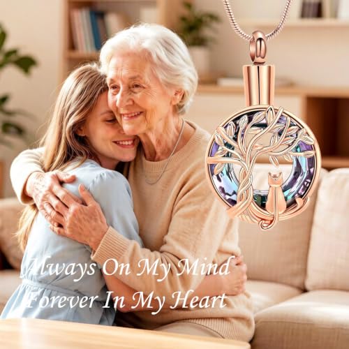 zeqingjw Cat Cremation Jewelry Urn Necklace for Ashes for Pet,Funeral Ashes Keepsake Urn Necklace Pendant Memorial Jewellery - color: Rose Gold-Purple