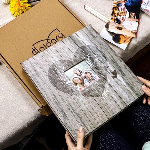 Holoary Self Adhesive Page Scrapbook Photo Album with Metallic Pen for 3x5 4x6 5x7 6x8 8x10 Hand Made DIY 40 pages Albums, Printed Kraft Paper Cover Memory Book (Wood Grain with Window) - color: Wood Grain