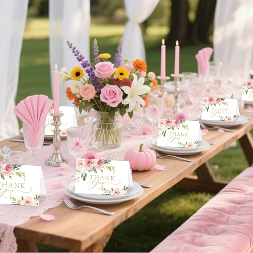 24 Pack Thank You Cards with Envelopes Pink and Stickers, Floral Thank You Cards for Graduation, Summer Wedding Bridal Appreciation Banquet, Baby Shower, Graduation Ceremony, Birthday Greeting Letter - style: 24pcs - Pink Flower