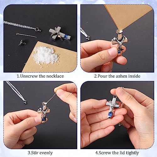 Huquary 16 Pcs Urn Necklace for Ashes Waterproof Stainless Steel Carved Ashes Locket with 8 Filling Kit Heart Cylinder Cross Cubic Fish Hook Jewelry for Ashes with Wing Diamond for Men Women - color: Blue