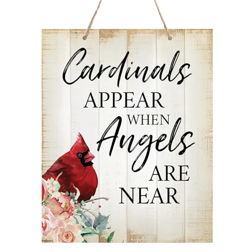 Memorial Wall Hanging Rope Signs Bereavement Keepsake Condolence Funeral Gift For Loss of Loved One 12x15 (Cardinals Appear When Angel (White)) - color: Cardinals Appear When Angel (White)
