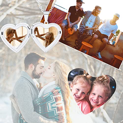 Personalized Heart Locket Necklace for Women with Picture Custom Inside Engraved Text Silver/Gold/Rose Gold Photo Locket Stainless Steel Memorial Gifts for Mom Daughter Grandmother - color: D1: Always in my heart (Silver)
