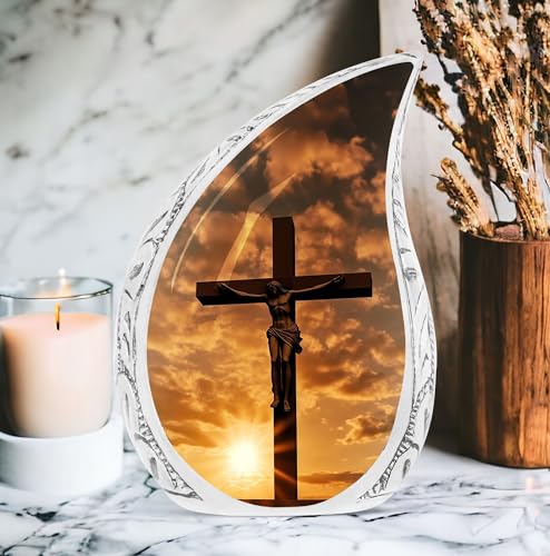 Jesus Christ Sunset Funeral Urns for Human Ashes Adult Father - Large Urn for Human Ashes Adult Mother - Cremation Gift for Burial - 10inch & 200 Cubic Inches Capacity Include Velvet Bag - color: Jesus Christwith Sunset