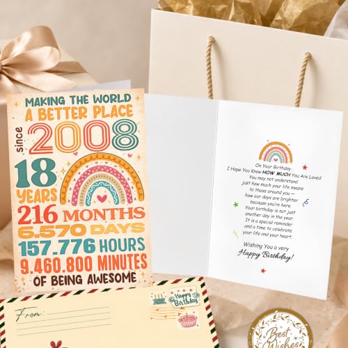 18th Birthday Card, 18 Birthday Card for Girl Boy with Seal and Envelope, Funny 18th Birthdayy Cards for Daughter Granddaughter Son Grandson Friend Sister Brother - color: 18th