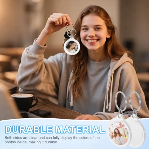 25 Pack Clear Blank Acrylic Photo Insert Picture Frame Keyring Key Chains Keychains Insert Personalised Custom Keychains with Split Ring for Family & Friends Gifts DIY Craft