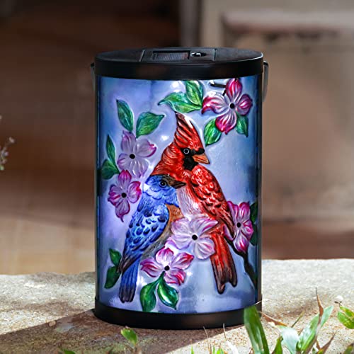 MUMTOP Cardinal Solar Lantern, Hanging Glass Outdoor Garden Light - color: Sky Blue