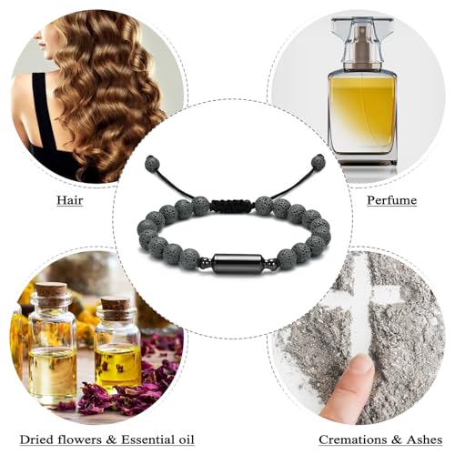 Oinsi Lava Rock Bracelet With Tube Memorial Urn Jewelry For Ashes Of Loved Ones Keepsake Cremation Bracelet Women Men Adjustable Length - color: Gray