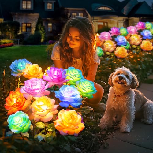 Solar Flower Lights Rose Decor: 6 Pack Solar Garden Lights Outdoor - size: 6 Pack
