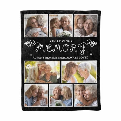 LOSARON Personalized Memorial Blanket with Photos for Loss of Loved Dad Mom Son Daughter Pet Bereavement Sympathy Gifts to Your Loved One's Memory - color: 8 Photo Collage-1