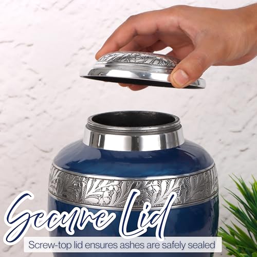 CLEENTABLE Cremation Urn for Human Ashes, Blue & Silver - color: Trypan Blue, size: Botanical Leaf - 6.5x10.5"