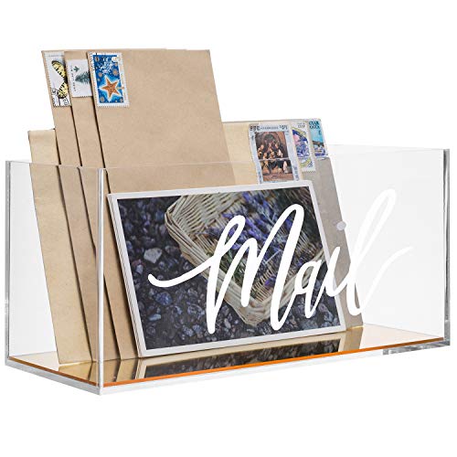 MyGift Clear Acrylic Mail Tabletop Organizer Box with Gold Mirror Base | Stylish desktop organizer keeps letters and mail neatly stored while adding a modern acrylic and gold accent to workspaces