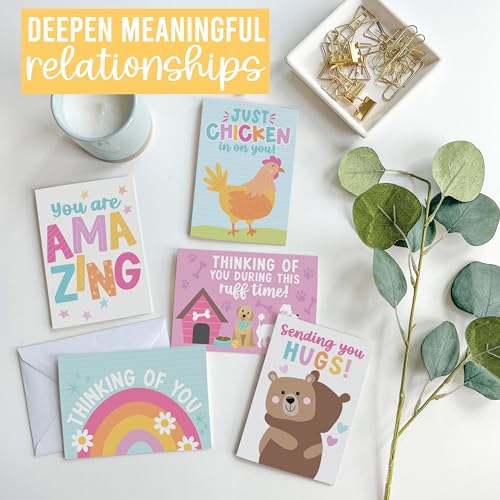 Hadley Designs Thinking of You Cards with Envelopes - 24 Hello Greeting Cards Thinking of You Card for Men & Women Bulk, Blank Encouragement Card for Kids, Just Because Cheerful Encouraging Notecards - style: Kids