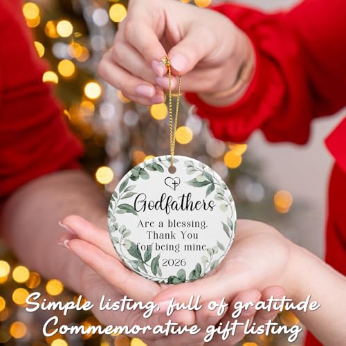 Godfathers Gifts for Men Round Ceramic Ornament Baptism Gift Godfather Ornament 2026 Godfathers Gifts from Godchild Goddaughter God Fathers Gift Ideas - color: Godfathers