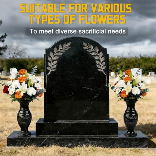 Heavy Duty Natural Marble Cemetery Vase for Grave Site – Solid Stone Headstone Planter for Real & Artificial Flowers, Memorial Tombstone Decor for Outdoor Use