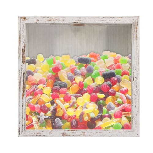 Top Loading Shadow Box , Wood & Real Glass Shadow Box Frame with Slot on Top Ready to Hang Memory Box , Pins, Awards, Medals, Wedding and Photos, White, 8x8 - color: White, size: 8*8