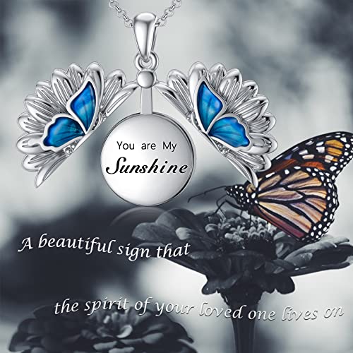 SOULMEET Cremation Jewelry for Ashes, Sterling Silver Urn Necklace for Ashes Women Men, Cherish Memories Cremation Jewelry to Keep Someone Near to You - color: J-Oxidation black Sunflower Butterfly