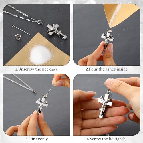 Huquary 16 Pcs Urn Necklace for Ashes Waterproof Stainless Steel Carved Ashes Locket with 8 Filling Kit Heart Cylinder Cross Cubic Fish Hook Jewelry for Ashes with Wing Diamond for Men Women - color: Black