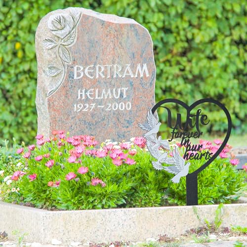 BUoonyer Stake Graves Cemetery Decorations - Wife Metal Memorial Grave Markers, Women Heart Graveyard Sympathy Plaque, Dove Remembrance Graveside Burial Decor Sign for Outside Yard Garden - style: Wife