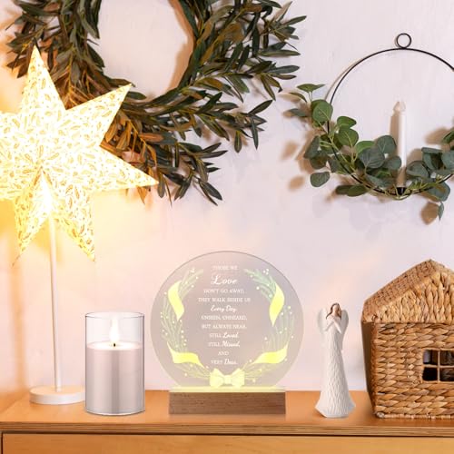 Memorial Gift Loss of Mother, Acrylic LED Candle Angel,Round,Pine | Sympathy Bereavement for Grandmother in Heaven, Clear Acrylic Wood Base, Angel Ornament, Mothers Day Remembrance Decor