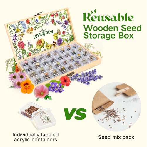 Lush&Dew Edible Flower Seed Bank with Almanac, Gardening Gifts for Women | 32 Types 30,000+ Non-GMO Heirloom Seeds for Planting Culinary Flowers, Survival Seed Kit, Gardener Gifts, Annuals Perennials - style: Edible Flowers