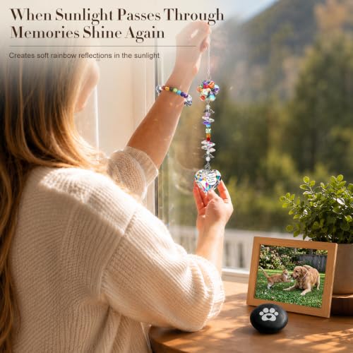 Junkin Pet Memorial Gifts Loss of Dog Sympathy Gift Set with Crystal Suncatcher Memorial Bracelet and Comfort Stone Dog Cat Remembrance Gift for Women Men Pet Owners Loss of Cat