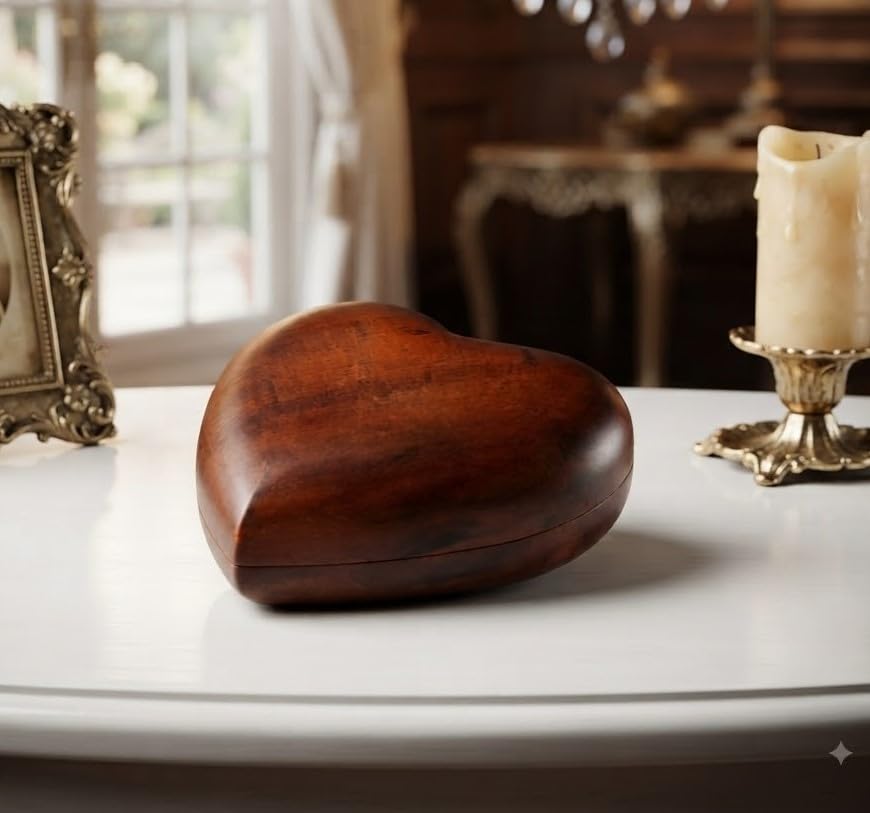 Handcrafted Heart-Shaped Wooden Urn for Human or Pet Ashes, Brown Hand-Painted Memorial Keepsake Box, Natural Wood Cremation Urn, Biodegradable Tribute - color: Brown Matt, Small (4x4x2 Inches)