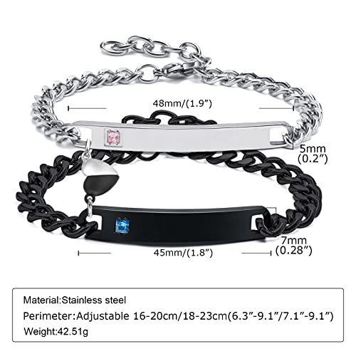 MEALGUET Matching Couple Bracelets for Men Women : His Hers Stainless Steel Cuban Link Chain Bracelets Set for Boyfriend Girlfriend Husband Wife, Romantic Gifts for Valentines Birthday Anniversary - style: Personalized-link style 1